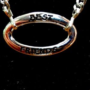 BEST FRIENDS necklace. Silverlike-approx 8” drop. Easy on attachment-no spring.